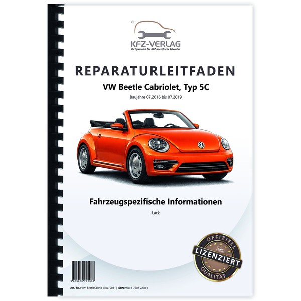 VW Beetle Cabrio 5C 2016-2019 Fahrzeugspezifische Infos Lack Reparaturhandbuch-image