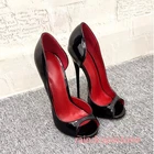 Women Peep Toe Shoes 16Cm High Stiletto Heels Patent Leather Slip on Party Sanda