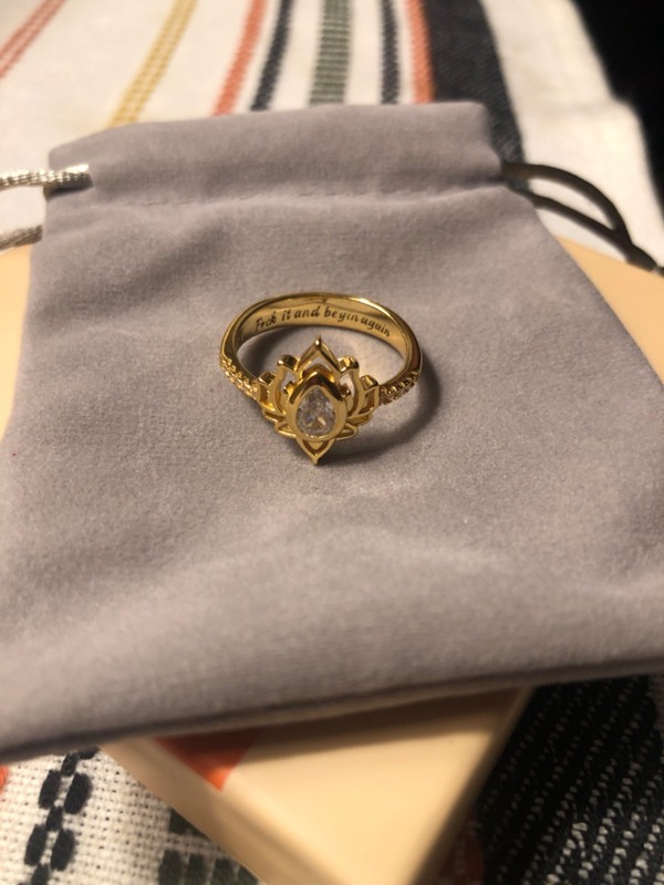 Gold Plated Sterling Silver F$&@ Begin Again Inscribed Lotus Ring Size - Product main view