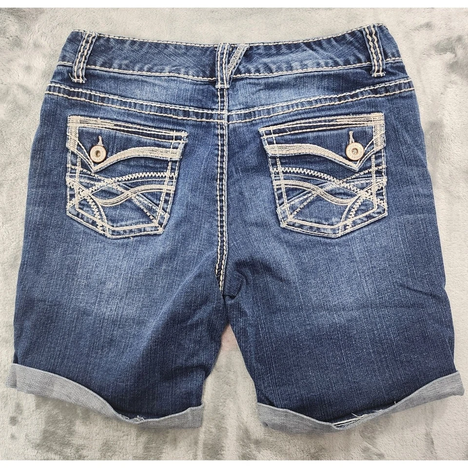 Pantalones Cortos Maurices Para Mujer 3/4 Azul Tiro Bajo 7 Pulgadas Puño Dobladillo Elastizado Denim Informal Foto 3 de 4