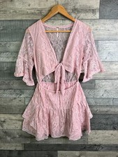 Free People Mini Dress Size Medium Pink La La Lace Reversible Ruffle Boho Cut