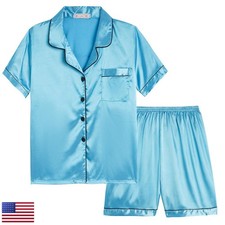 Vopmocld Unisex Kids Satin Pajama Sets Classic Button Down 2pcs Sleepwear