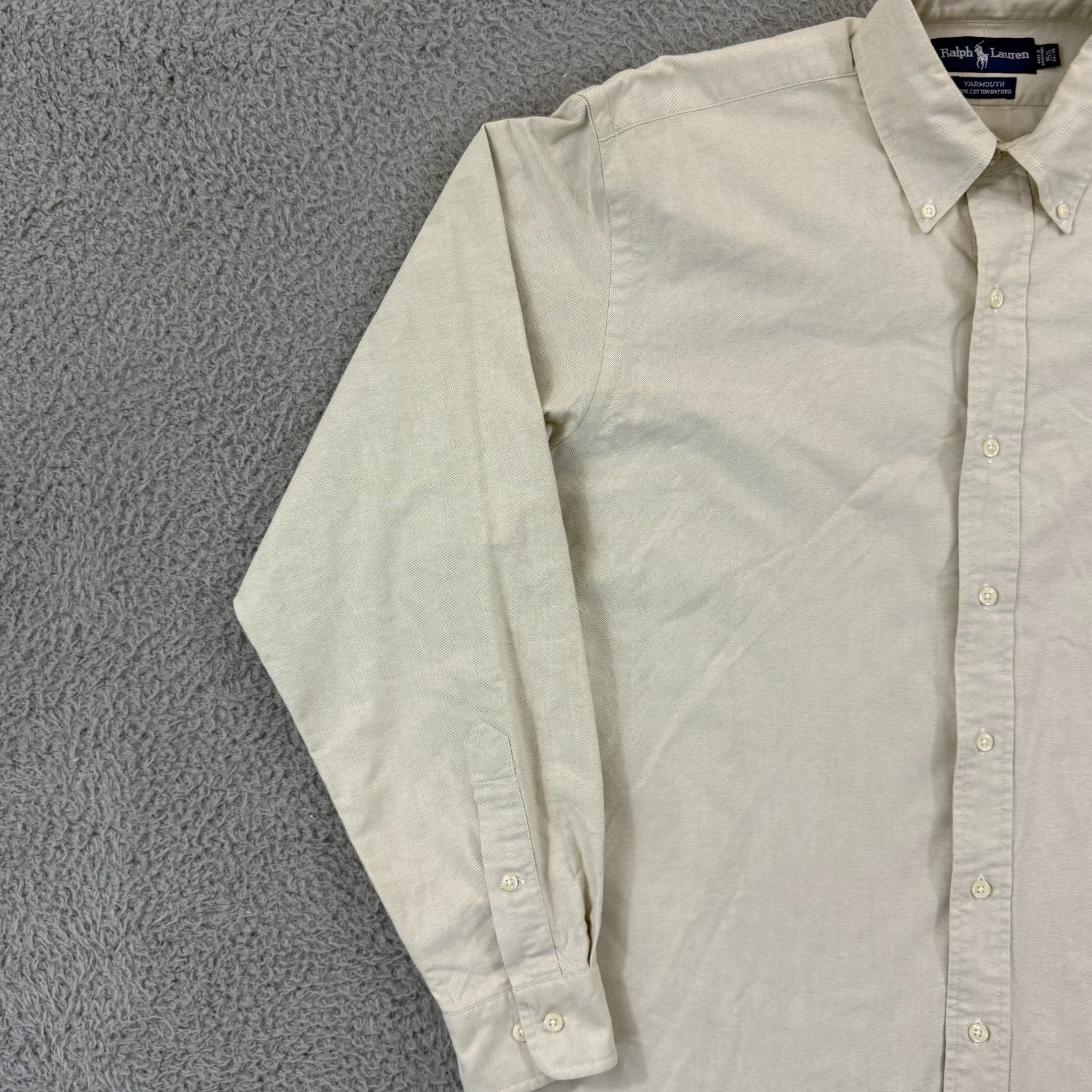 Polo Ralph Lauren camicia uomo grande beige bottone bocca di aialla manica lunga pony preppy