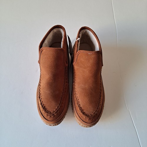 NWB Muk Luks Suede Wool Blend Faux Fur Slip On Shoes Queens Cognac Womens Size 8 - Picture 4 of 16