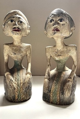 Antique Javanese Large Loro Blonyo Carved Sculptures Statue Dewi Sri 