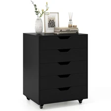 Costway 5 Drawer Chest Storage Dresser Floor Cabinet Organizer with Wheels Black