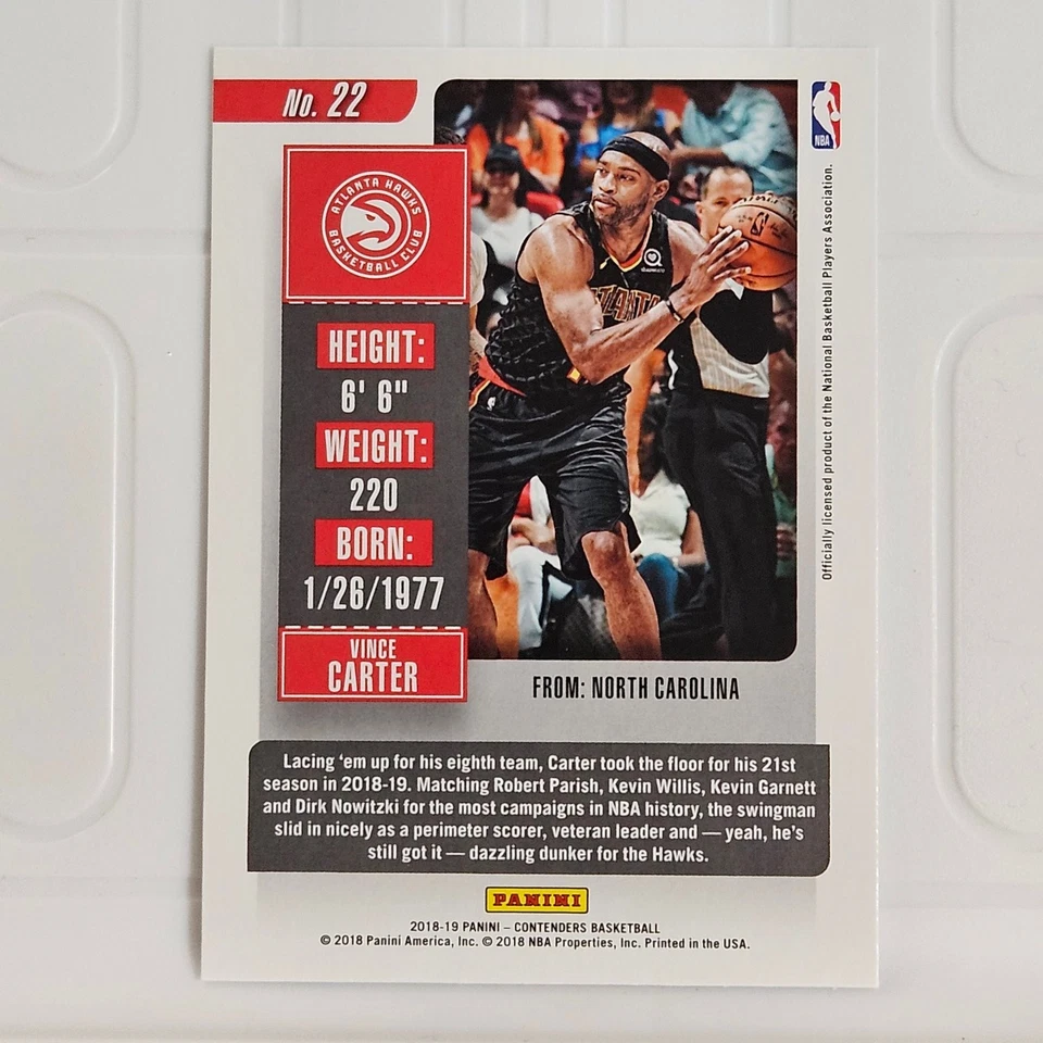 Vince Carter Hawks 2018-19 Panini Contenders Basketball #22 Season Ticket - Image 2 of 2