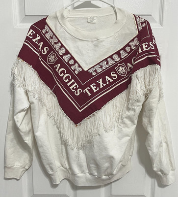 TEXAS A&M AGGIES Vintage Customized Fringed Overlay Maroon White Sweatshirt L