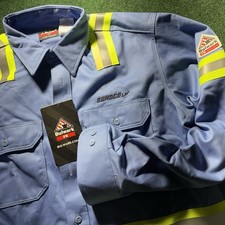 Bulwark FR Shirt Mens L Blue Work Westex UltraSoft Hi-Vis Reflective CAT2 2112