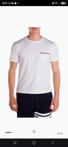 $420 NWT THOM BROWNE New York Tee Classic Short Sleeve Pocket Tee White Size1