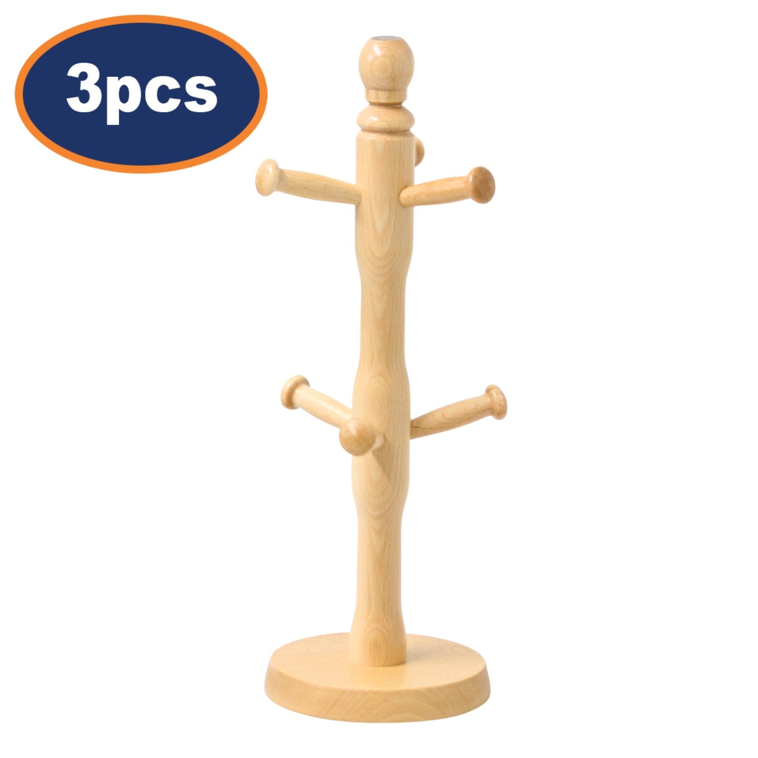 2Pcs 6 Hook Peg Wooden Hanging Cup Coffee Mug Tree Rack Holder Kitchen Storage
