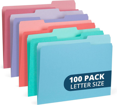 File Folders Letter Size 1/3 Cut Tabs 100 Pk Various Colors Two Tone Durable 