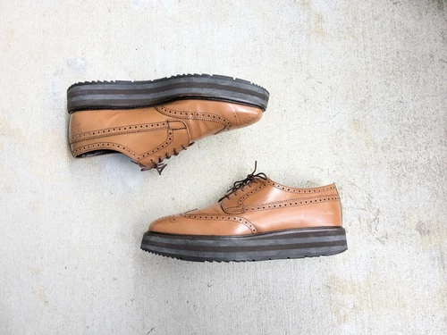 Baskets PRADA bout d'aile brogues marron hommes 9 cuir lacets robe chaussures plateforme
