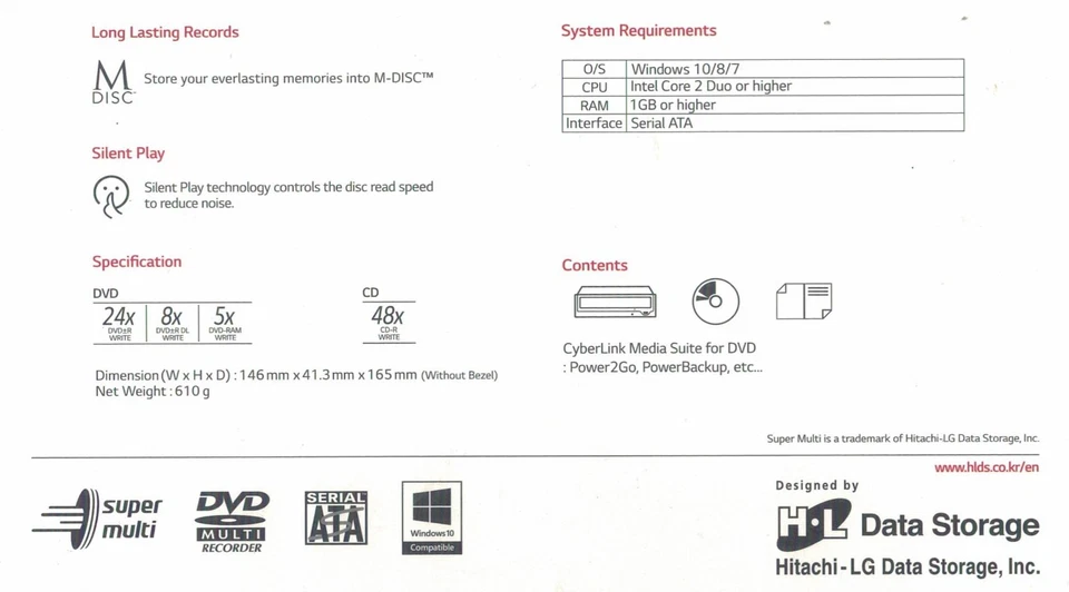 HLDS Hitachi LG DVD-Brenner GH24NSD6 SATA Intern M-Disc DL silent Retail Super-M - Bild 2 von 3