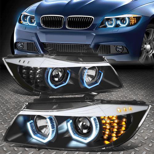 [BLUE LED 3D CRYSTAL U-HALO]FOR 2009-2012 BMW 3-SERIES E90 BLACK HEADLIGHT/LAMPS - Bild 1 von 12
