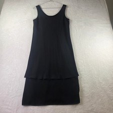 Stenay Black Tiered Sleeveless Midi Dress Size 8 Scoop Neck Crepe Cocktail