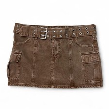 Pacsun Brown Denim Mini Skirt Size 28 Cargo Belt Boho Festival Grunge