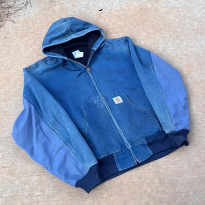 Vintage 1990s Carhartt Faded made in USA Blue J03 hooded active jacket, size XL
