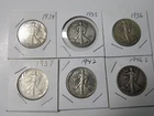 Lot, SIX 1934 thru 1946 50c WALKING LIBERTY Silver Half Dollars Stored 60 Years