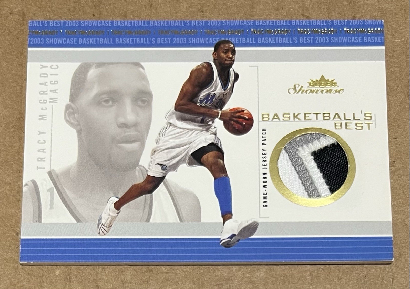 Tracy McGrady 2003-04 Fleer Showcase 3 Color Game Used Patch SSP #44/50 Magic