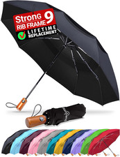 Raintrend Windproof Travel Umbrellas for Rain Automatic 10 Bigger Canopy Stron