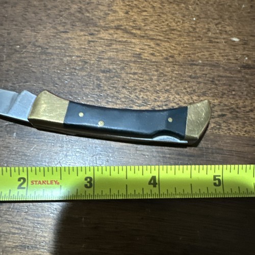 Vintage Small Lockback Knife Simmons Scopes Optics Advertising Japan BRASS & BLK - Picture 6 of 9