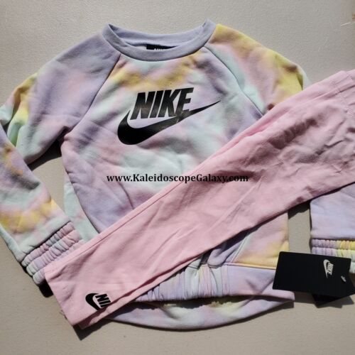 Nike Girls 18 Months Tie Dye Sweatshirt with Pink Leggings Winter Brand NEW - Afbeelding 1 van 3