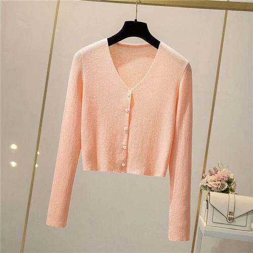 Damen Eis Seide Strick Sommer Shirt V-Ausschnitt Knopf Kurz Pullover Slim Fit Cardigan - Bild 2 von 25
