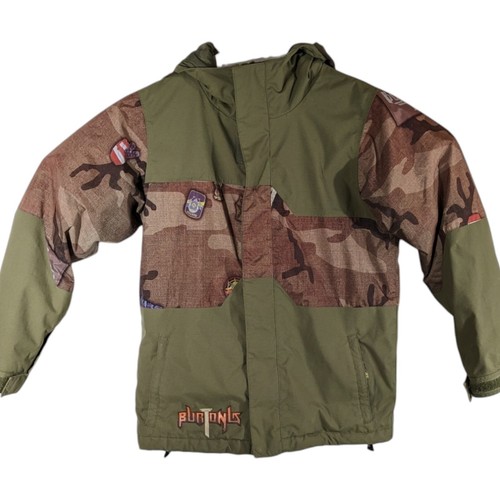 Burton Army Green Camo Jacket Youth Large (10-12) Ski Snow Skull USA Spikes Goth