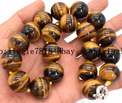 Natural 12mm Yellow African Roar Tiger's Eye Round Gemstone Necklace 20'' AAA+