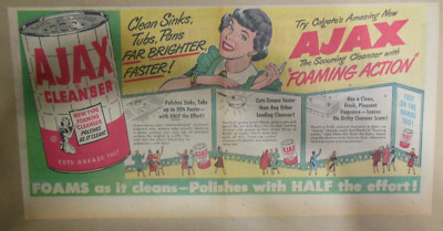 Ajax Cleanser Ad: Only Ajax With Foaming Action ! from 1950's Size: 7.5  x 15 in