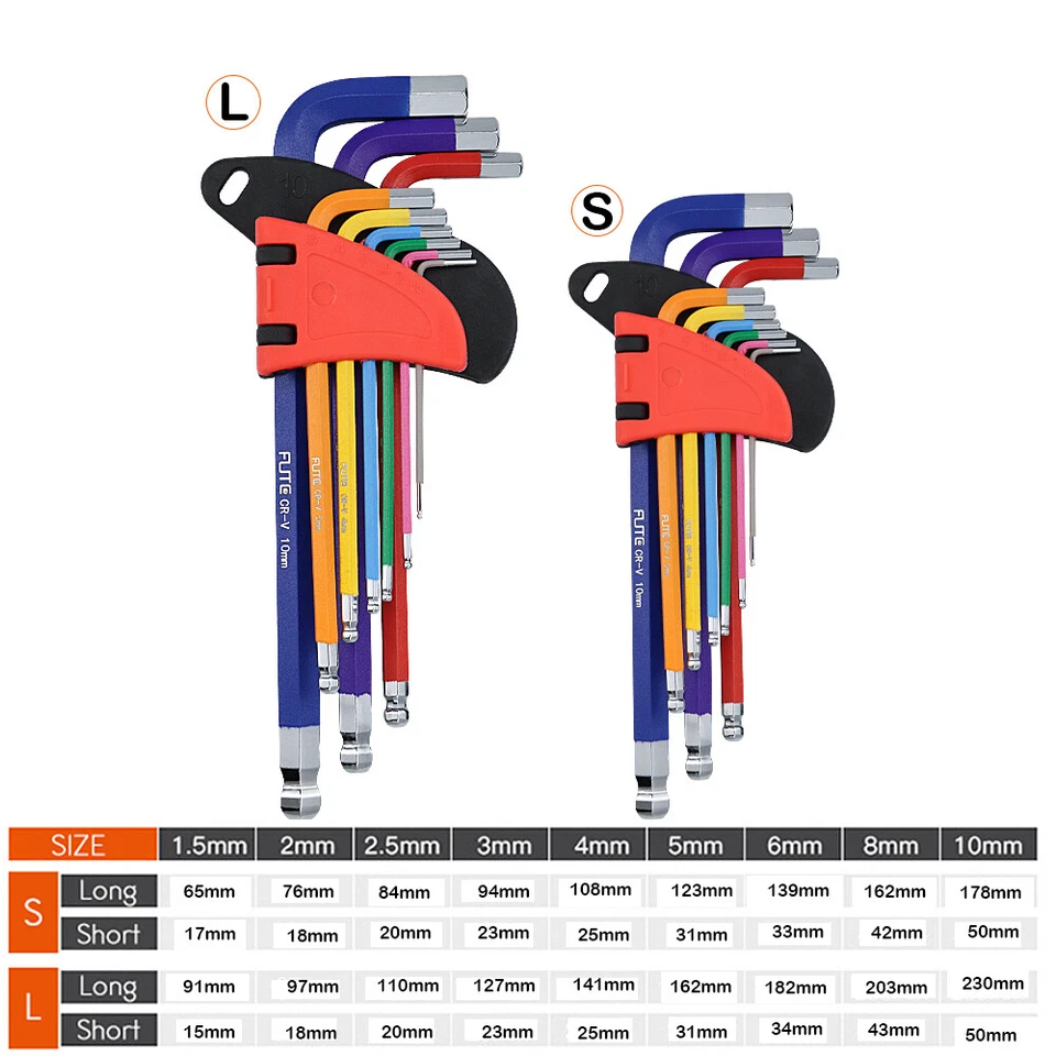 9pcs Hex Key Allen Wrench Set Ball End SAE Metric Star Long Arm Industrial Grade - Image 2 of 4