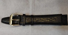 Black Genuine Shark Sharkskin 19mm Padded Watch Band Gold Tone Buckle 
