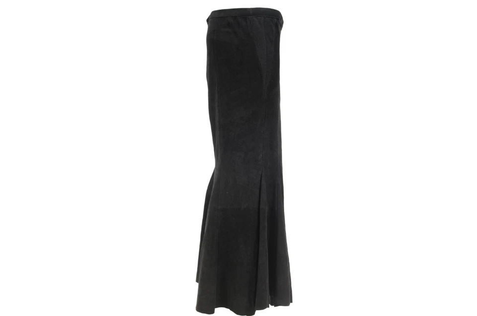Maxi Falda Larga Balmain Mujer Talla 38 Cuero Negro Gamuza Plisada Cremallera Volantes Foto 4 de 4
