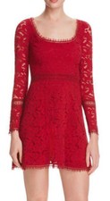 N / Nicholas ~ Red Lace Illusion Scoop Neck A-Line Party Dress 0 NEW $495