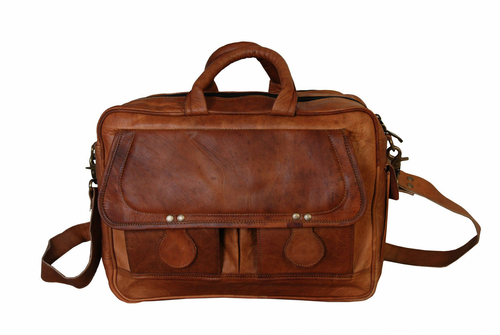 Vintage Genuine Leather Laptop Messenger Briefcase for Men