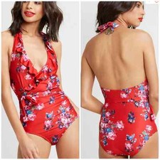 NEW ModCloth Red Floral The Reese One Piece Swimsuit Small MSRP 79 Size Small