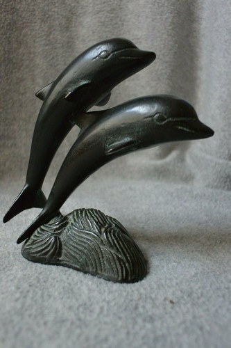 Dolphins Sculpture Bronze Statuette Nautical - Picture 2 of 3