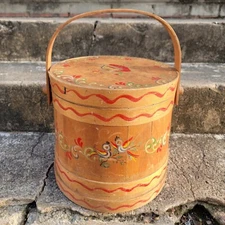 Antique Dutch Painted Firkin Bucket Salt Storage