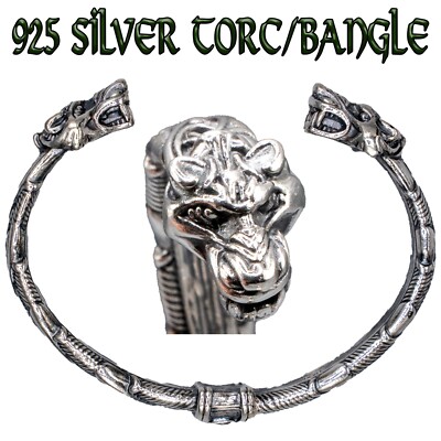 Celtic Wolf 925 sterling silver bangle torc Viking arm ring werewolf twilight