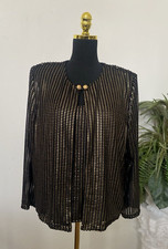 New R M Richards Women  s Shimmer Gold Black 2 Piece Formal Evening Jacket Sz 16
