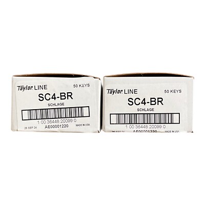 Taylor Line Ilco SC4-BR Key Blanks 100 Keys (2x 50 Pack) Brass Schlage SC4 Cut