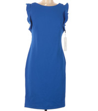 Calvin Klein Blue Sheath Ruffled Sleeve Royal Blue Knit Dress Size 6 New $134