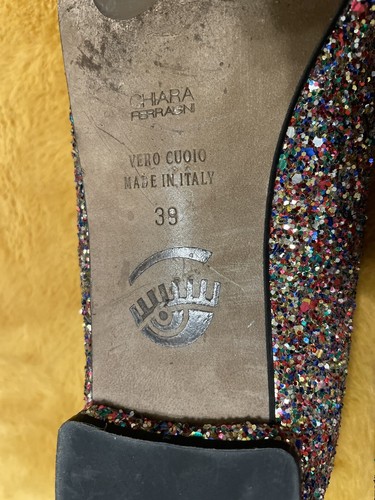 Chiara Ferragni Flirting Italian Leather Flats Size 8 /39 Glittery Winking Eye - Picture 15 of 18