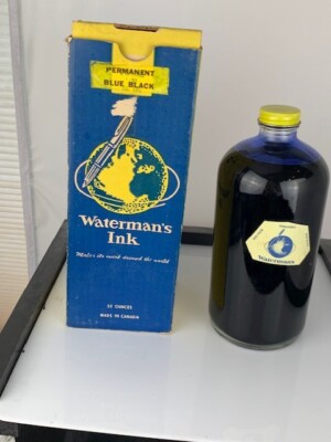 Waterman Master 32oz Permanent  Ink Bottle, with Box   Made in Canada (e477)