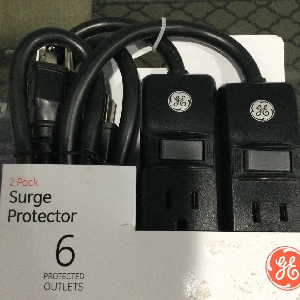 GE 6 Outlet Power Strip 2 Pack, 3’ Cord, Black 450 Joules - Image 3 of 3