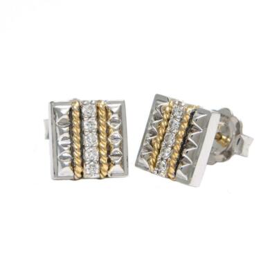 Andrea Candela Ohrstecker 18 Karat Gelbgold & Diamanten quadratisch Zopfmuster ACE442/15