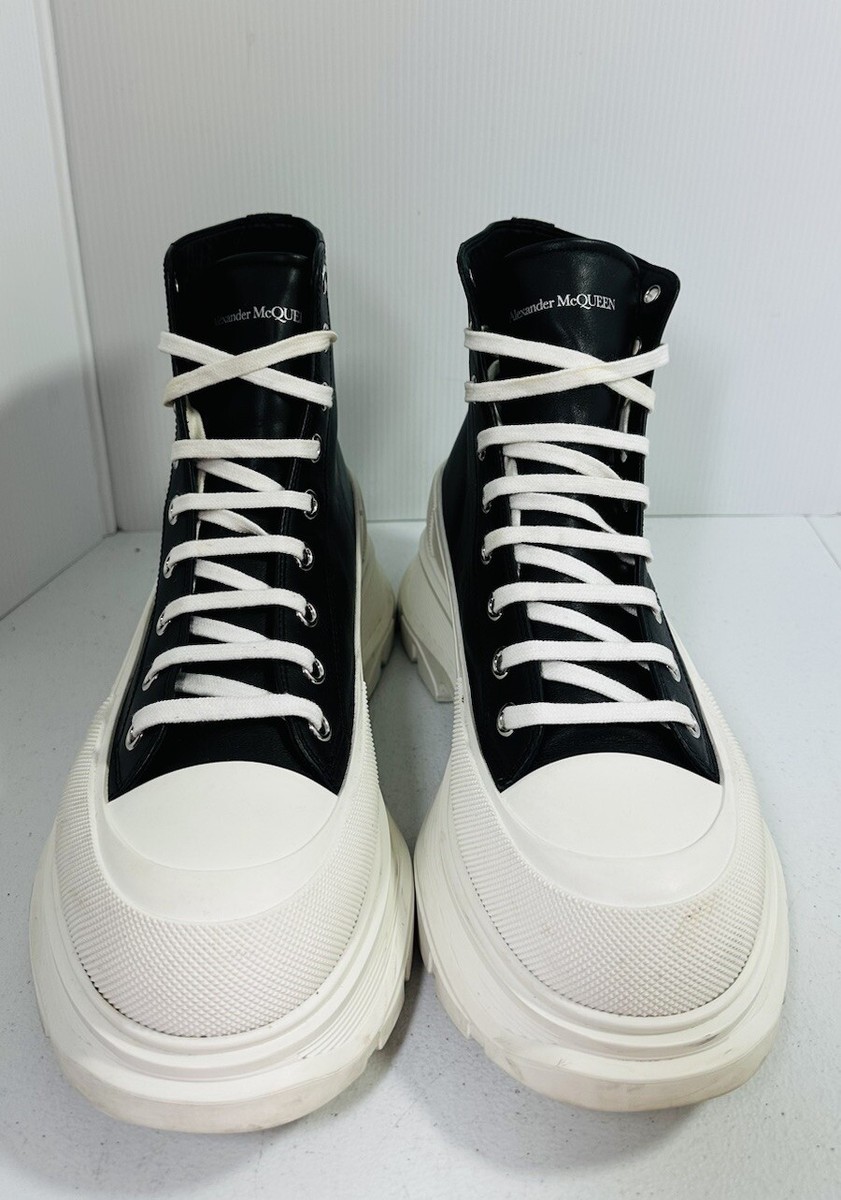 ★alexander mcqueen★ Tread Slick High Top Sneakers Khaki Wh Alexander McQueen Mens Tread Slick Leather High Sneakers