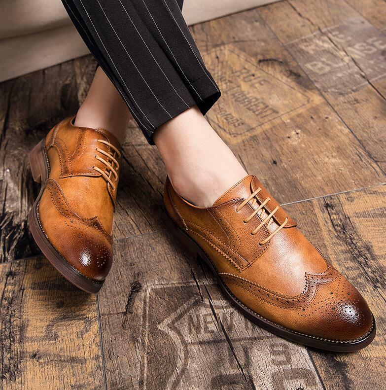 Wing Tip Vintage Mens Loafers Lace Up Dress Leather Casual Flats