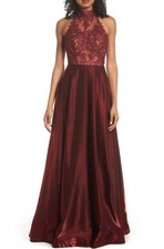La Femme 25617 Embroidered Lace & Satin A-line Gown, 4